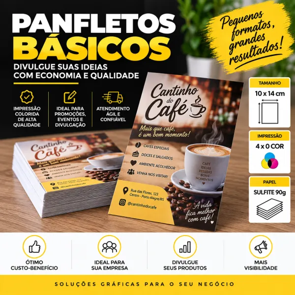 Panfletos Sulfite 90g 10x14cm 4x0 cor