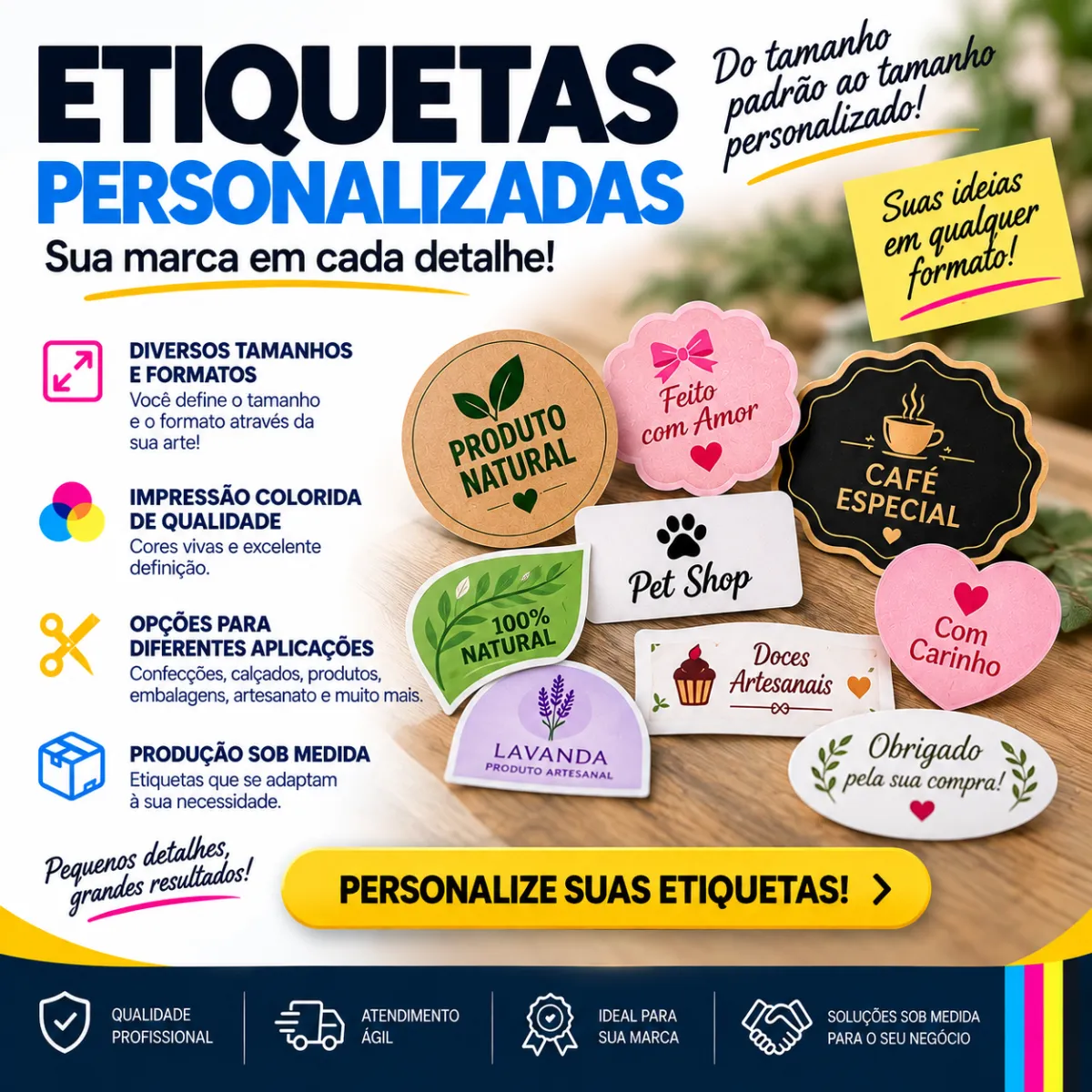 Etiquetas com Tamanhos Personalizados