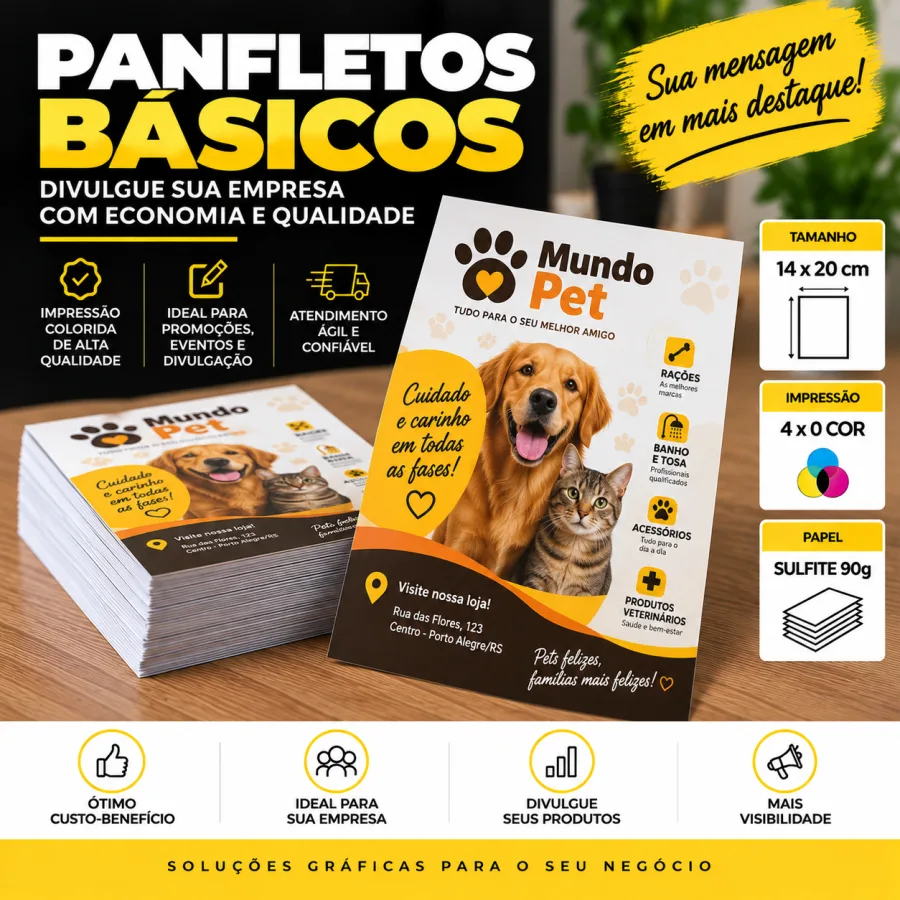 Panfleto Básico 14 × 20 cm em Sulfite 90g 4X0 COR