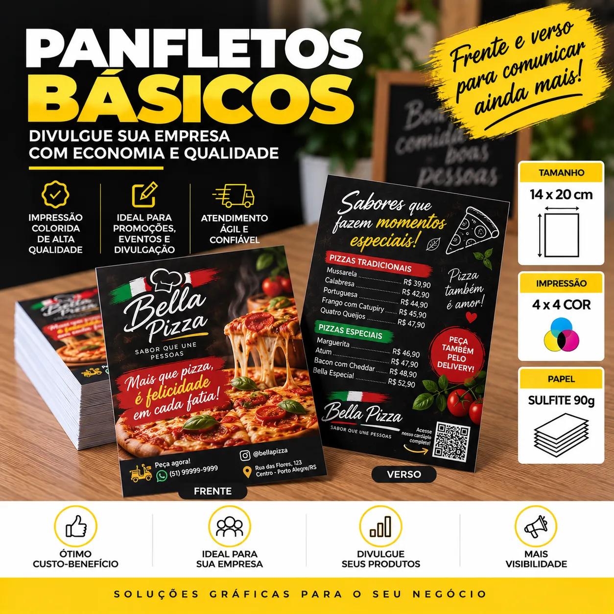 Panfleto Básico 14 × 20 cm em Sulfite 90g 4X4 COR