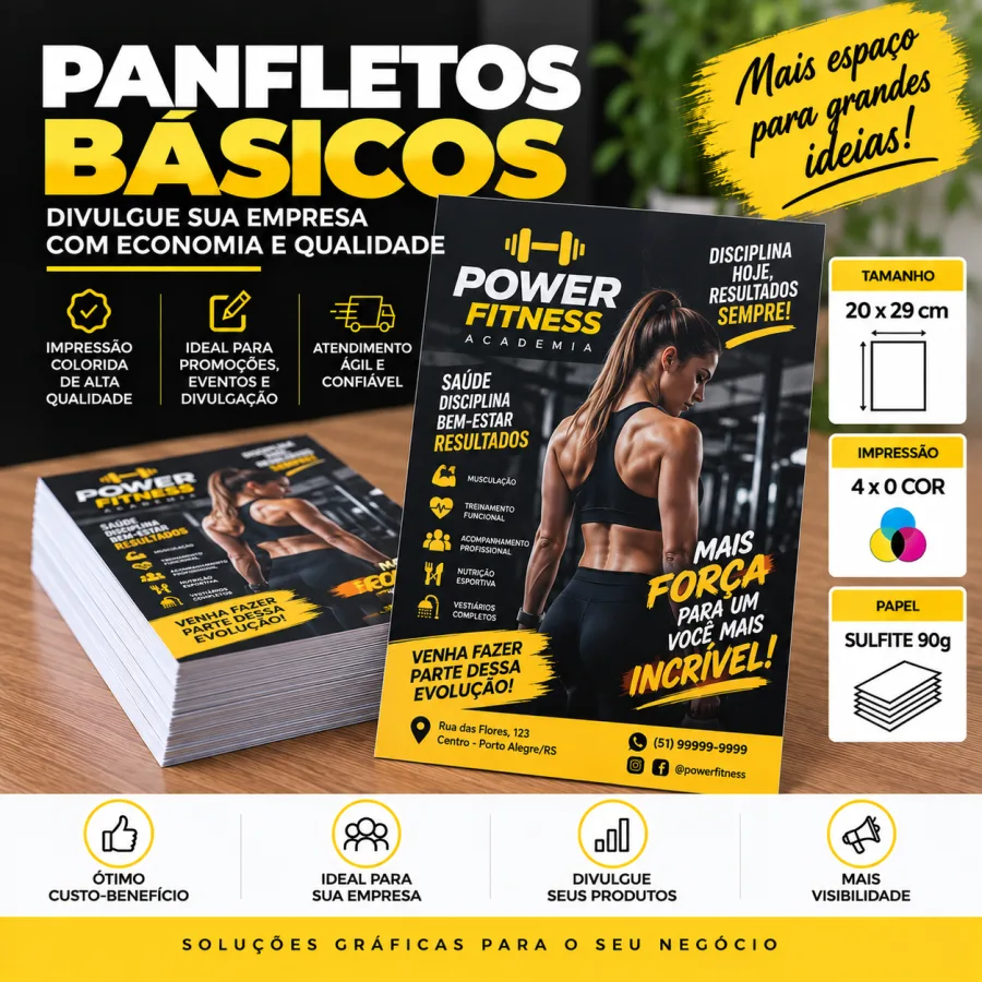Panfleto Básico 20 × 29 cm em Sulfite 90g 4X0 COR