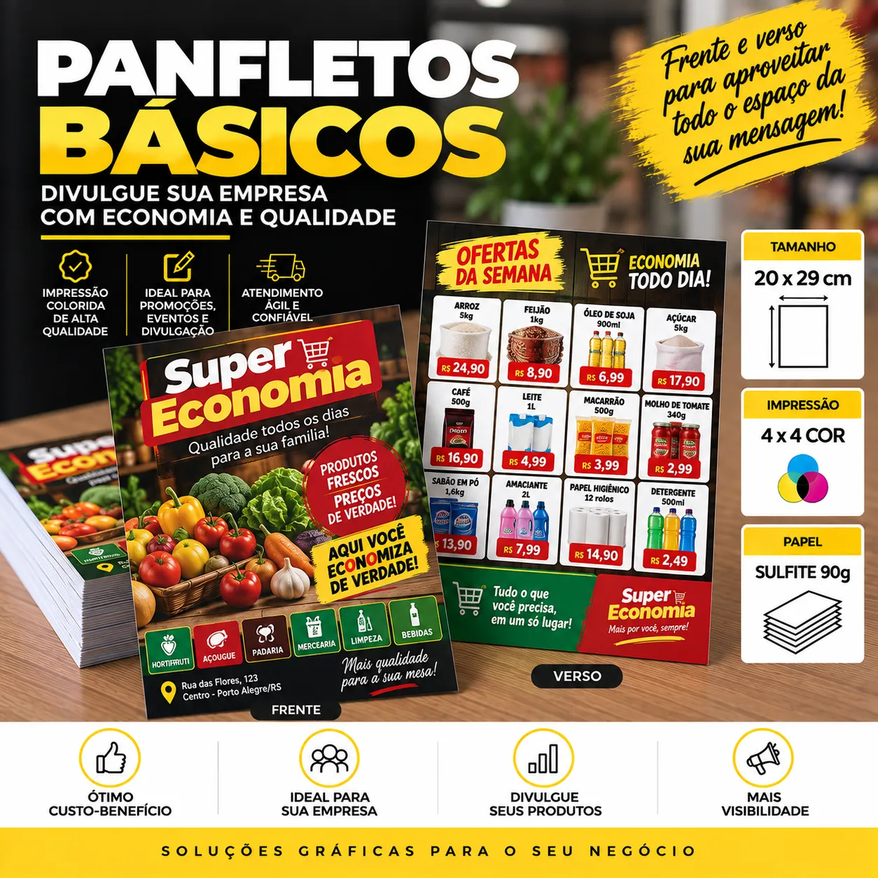 Panfleto Básico 20 × 29 cm em Sulfite 90g 4X4 COR