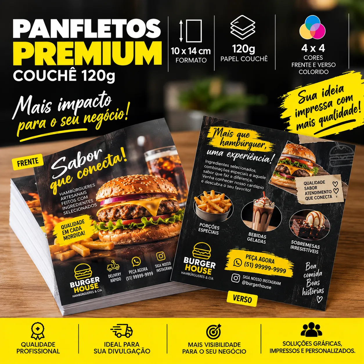 Panfleto Premium 10 × 14 cm em Couchê 120g 4X4 COR