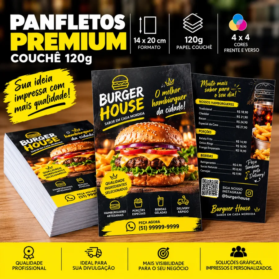 Panfleto Premium 14 × 20 cm em Couchê 120g 4X4 COR