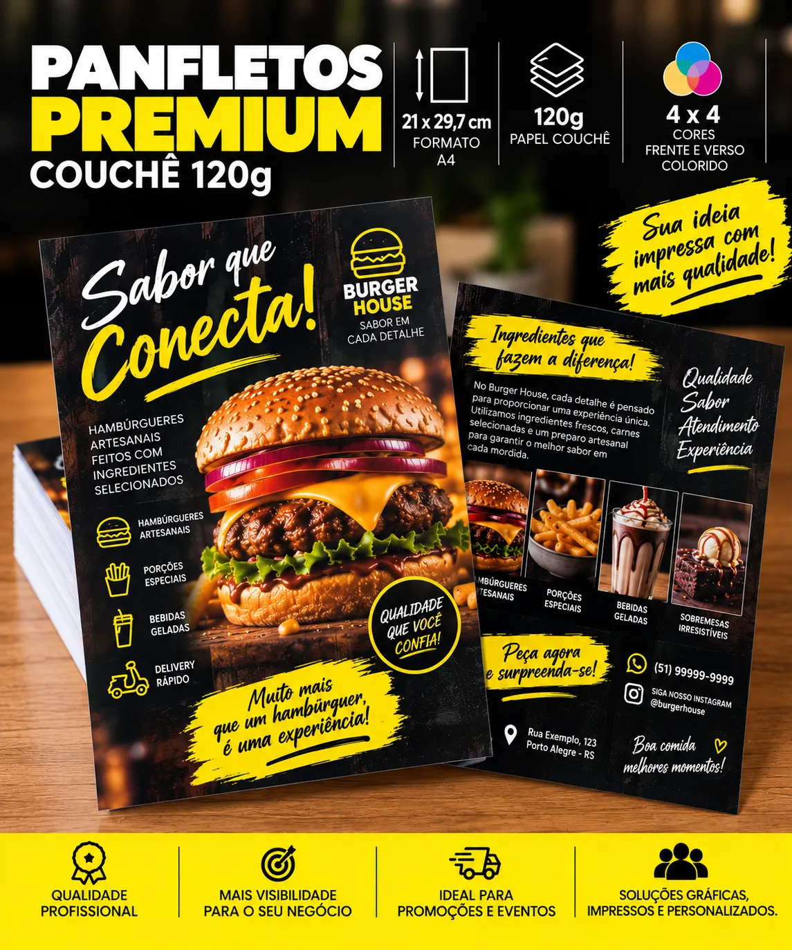 Panfleto Premium 21 × 29,7 cm em Couchê 120g 4X4 COR