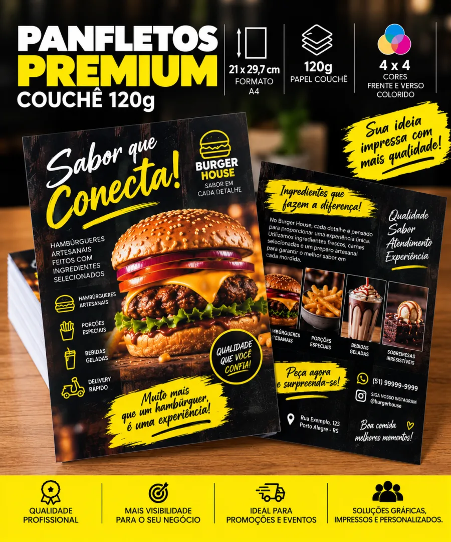 Panfleto Premium 21 × 29,7 cm em Couchê 120g 4X4 COR