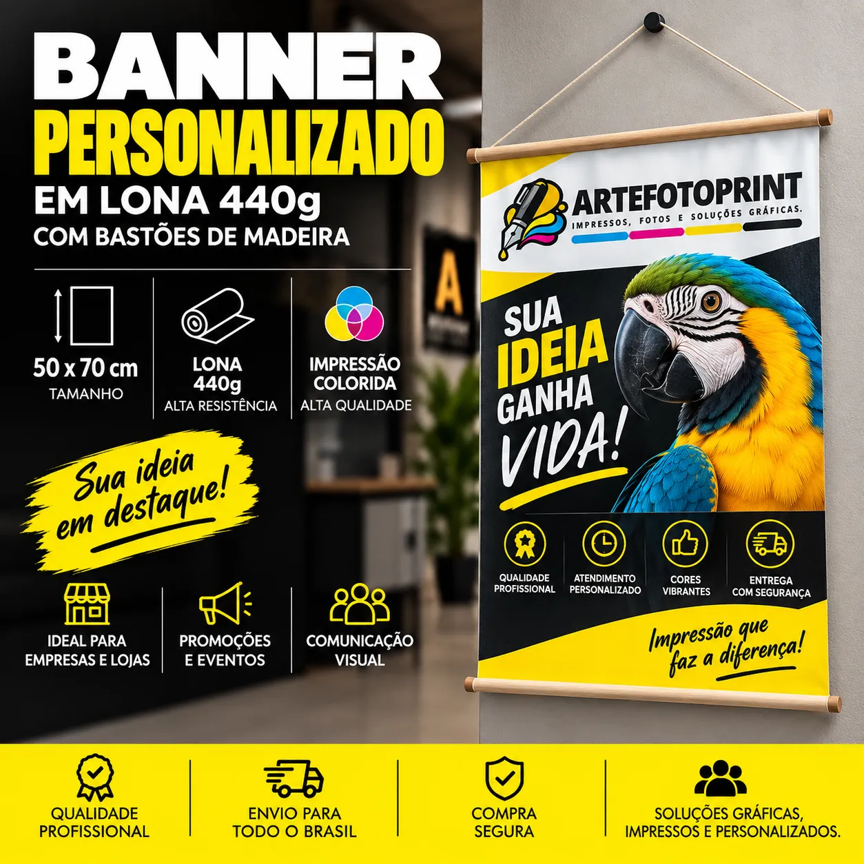 Banner Personalizado em Lona 440g 50cm x 70cm
