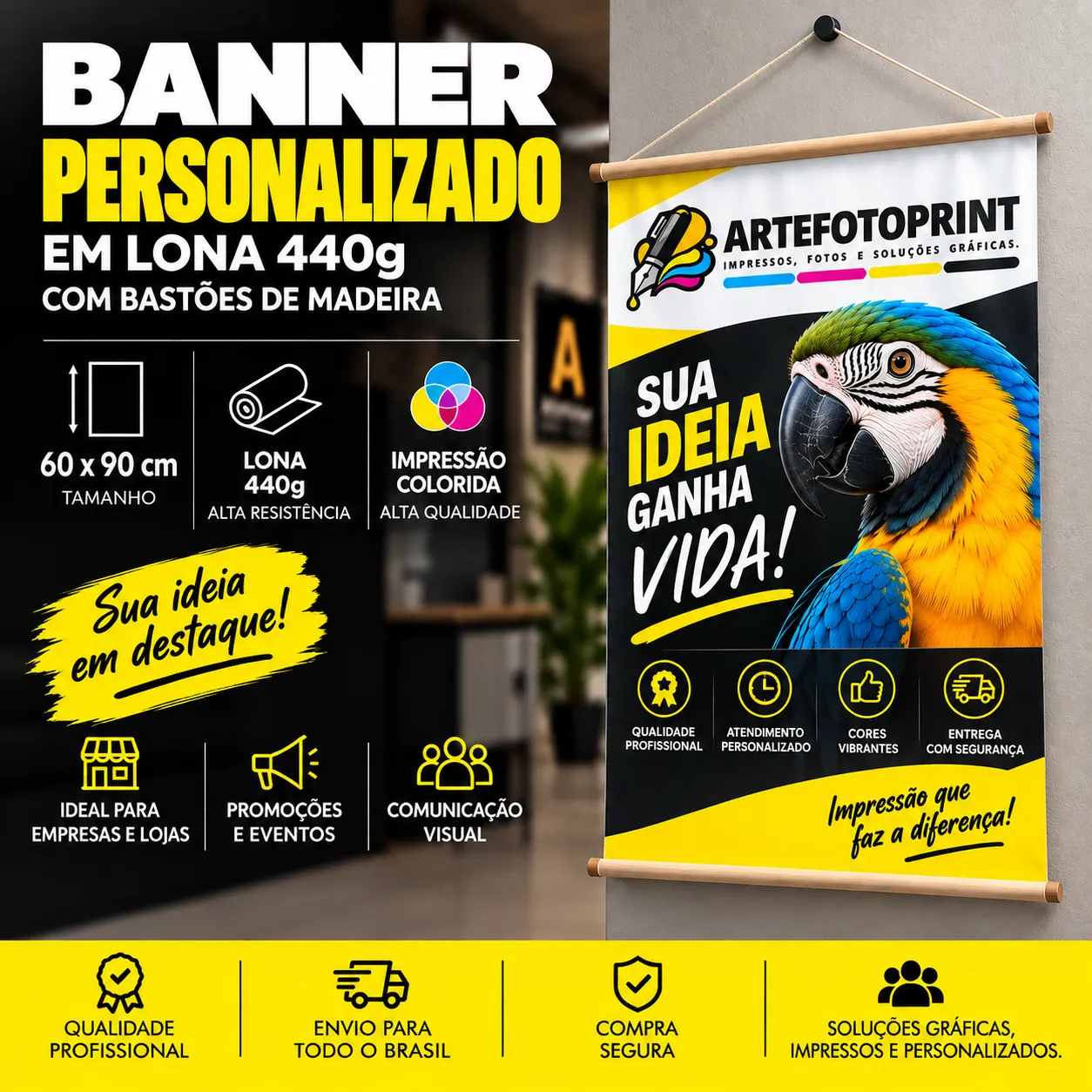 Banner Personalizado em Lona 440g 60cm x 90cm