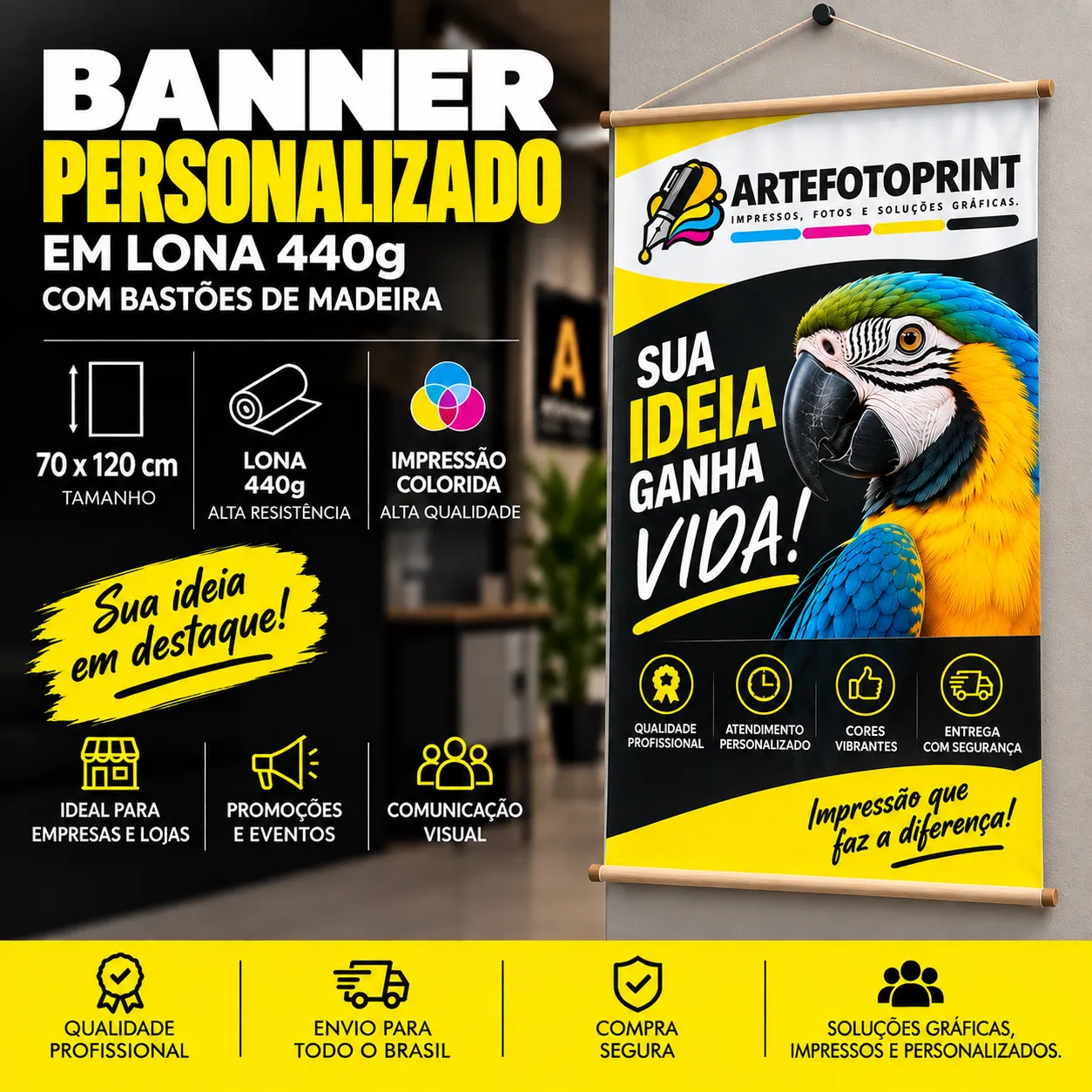 Banner Personalizado em Lona 440g 70cm x 120cm