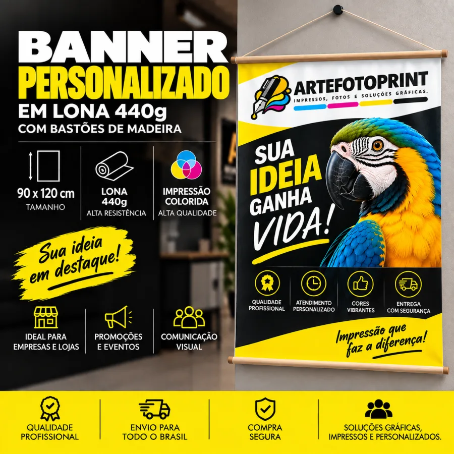 Banner Personalizado em Lona 440g 90cm x 120cm