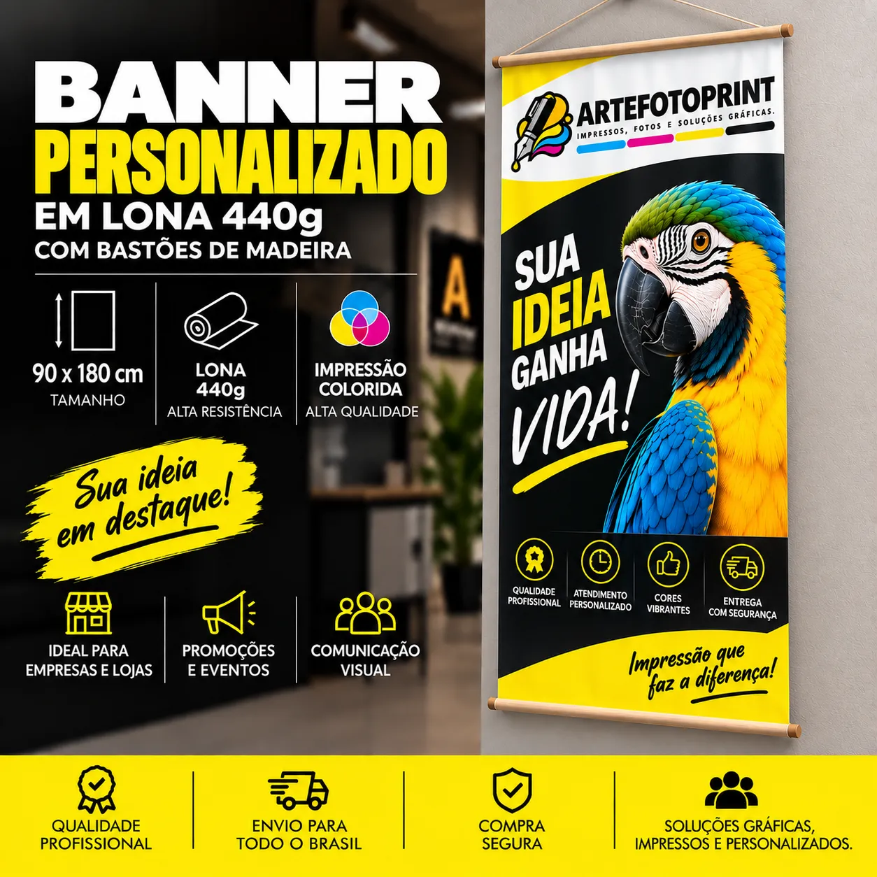 Banner Personalizado em Lona 440g 90cm x 180cm