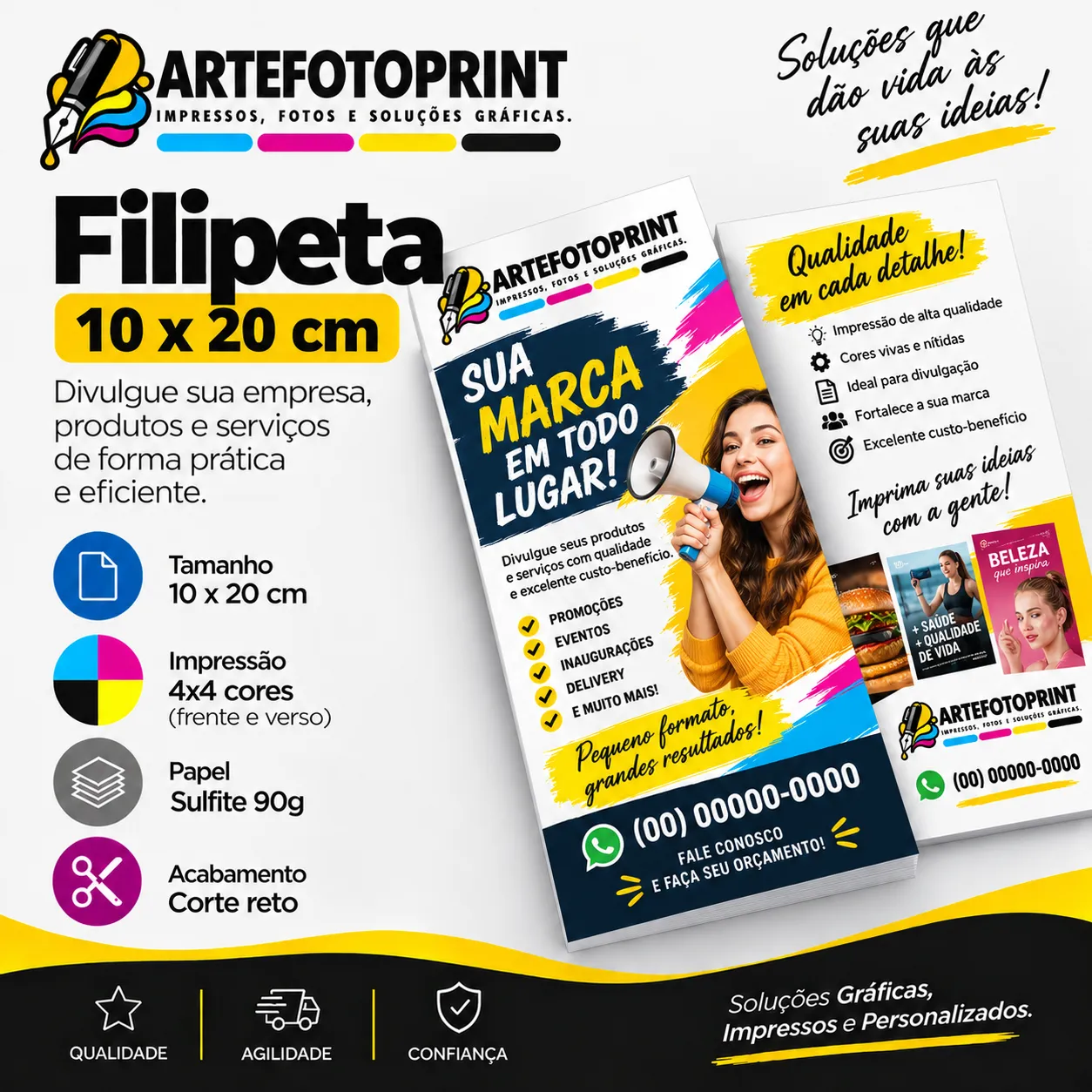 Filipetas 10cm x 20cm Sulfite 90g 4x4 cor