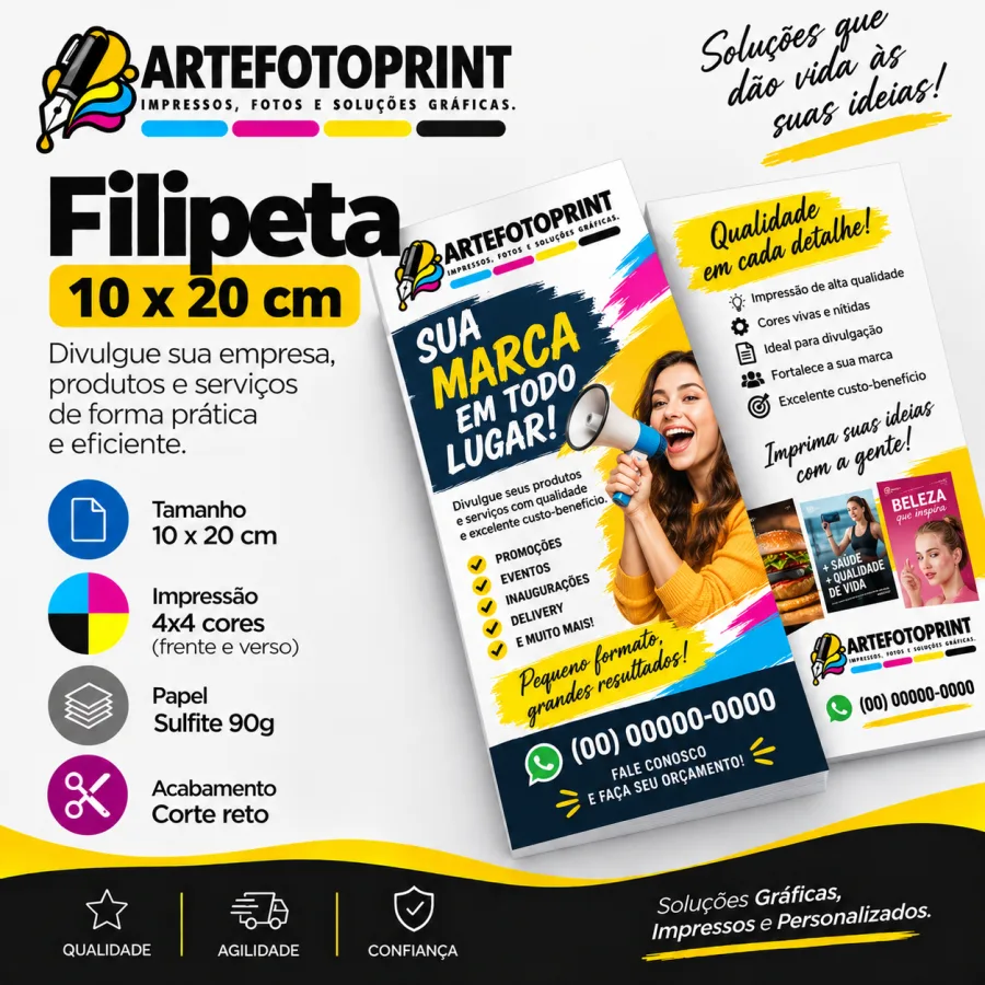Filipetas 10cm x 20cm Sulfite 90g 4x4 cor