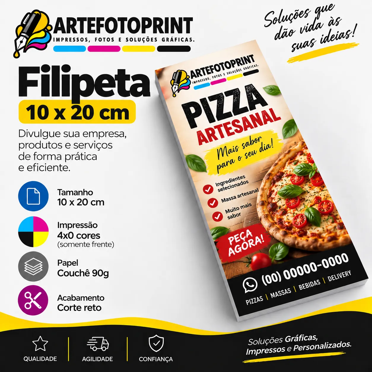 Filipetas 10cm x 20cm Couchê 90g 4x0 cor