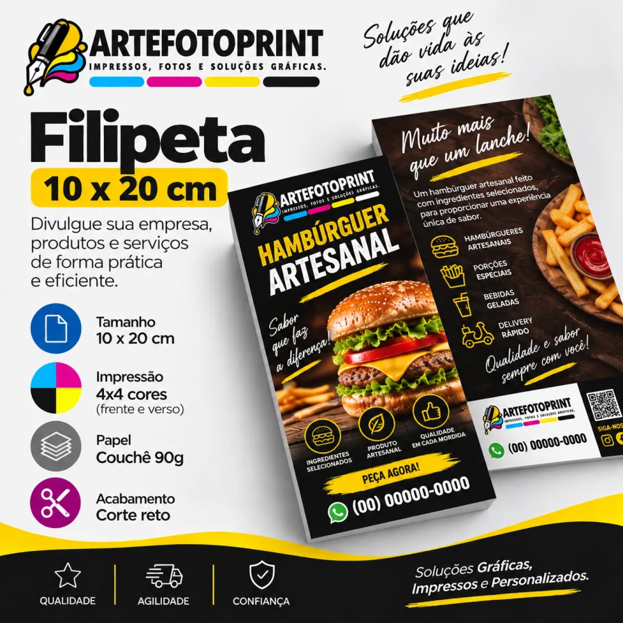 Filipetas 10cm x 20cm Couchê 90g 4x4 cor