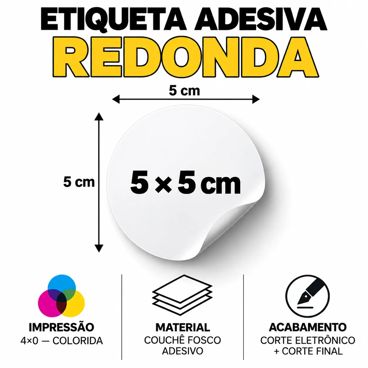 Etiqueta Adesiva Redonda Personalizada 5 × 5 cm