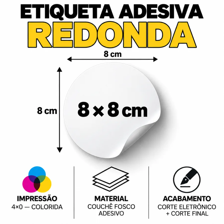 Etiqueta Adesiva Redonda Personalizada 8 × 8 cm