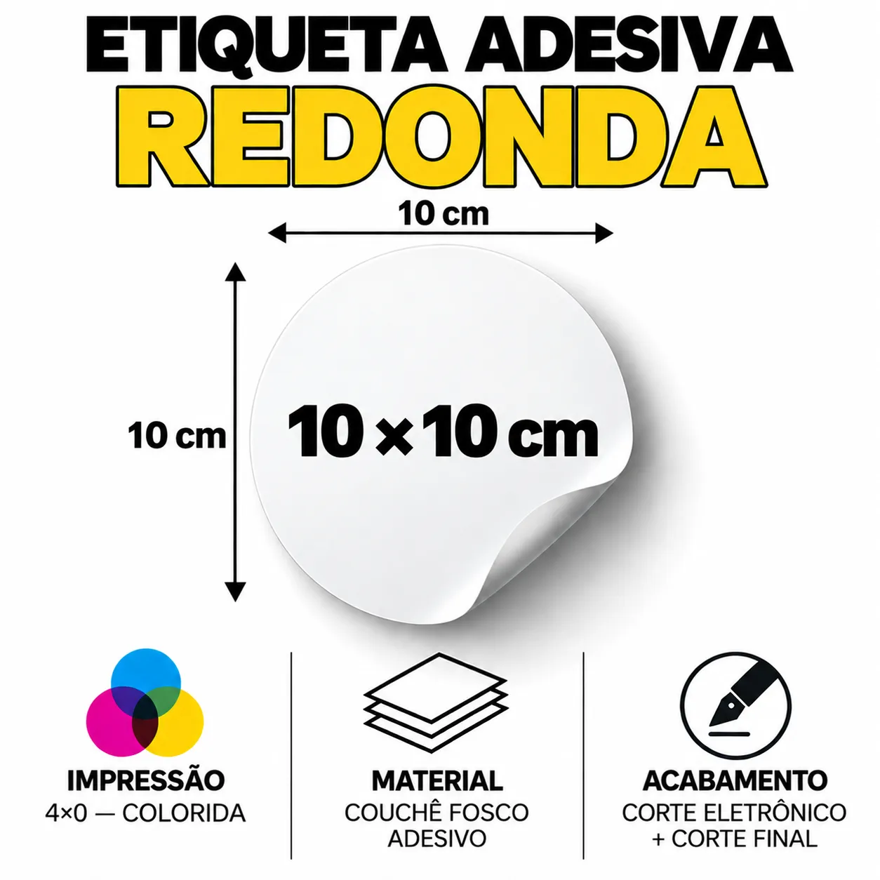 Etiqueta Adesiva Redonda Personalizada 10 × 10 cm