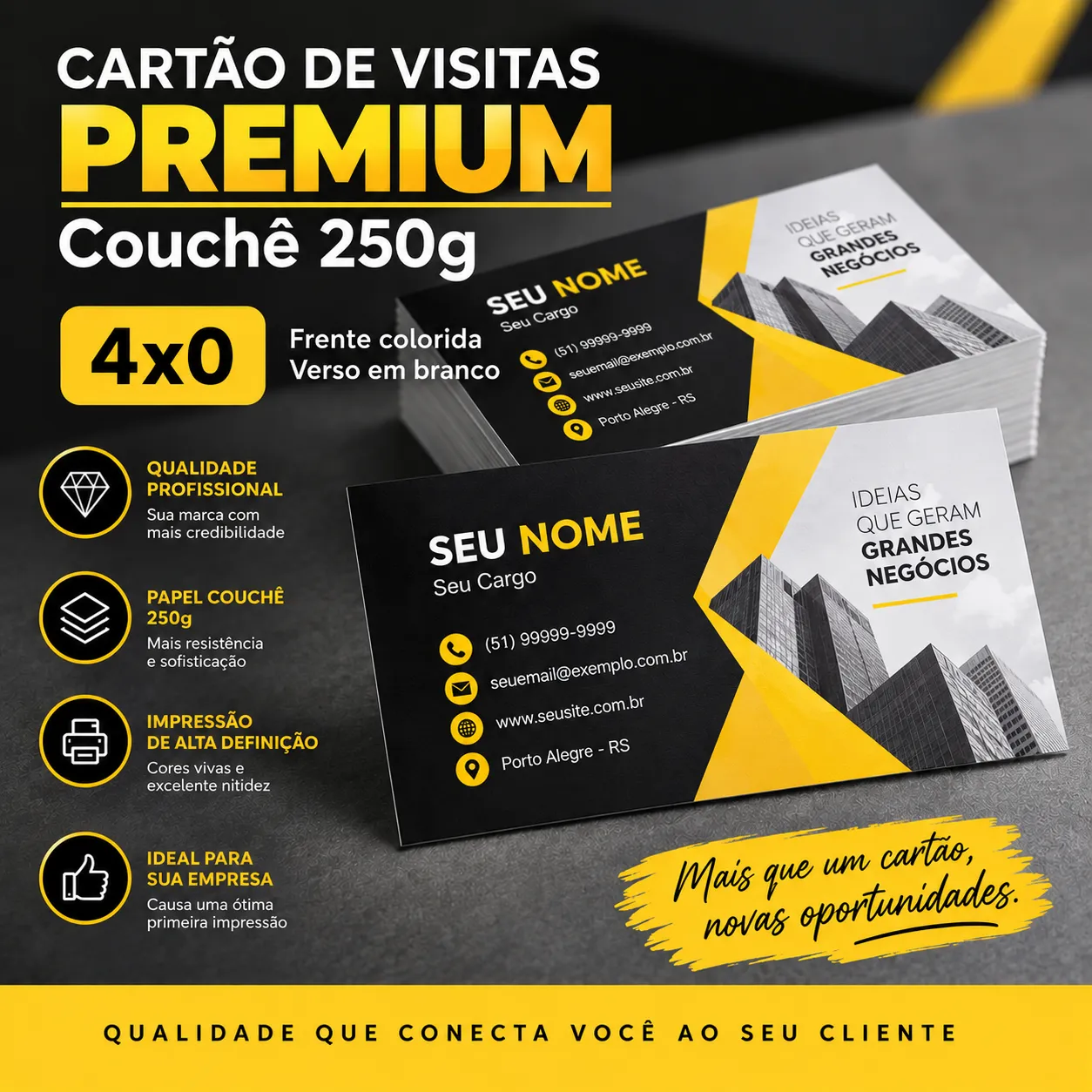Cartão de Visitas Premium Couchê 250g 4x0 cor