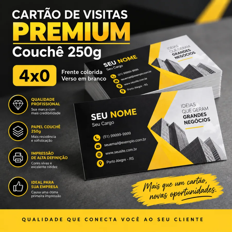 Cartão de Visitas Premium Couchê 250g 4x0 cor