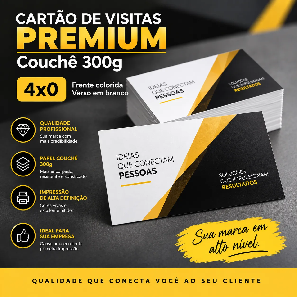 Cartão de Visitas Premium Couchê 300g 4x0 cor