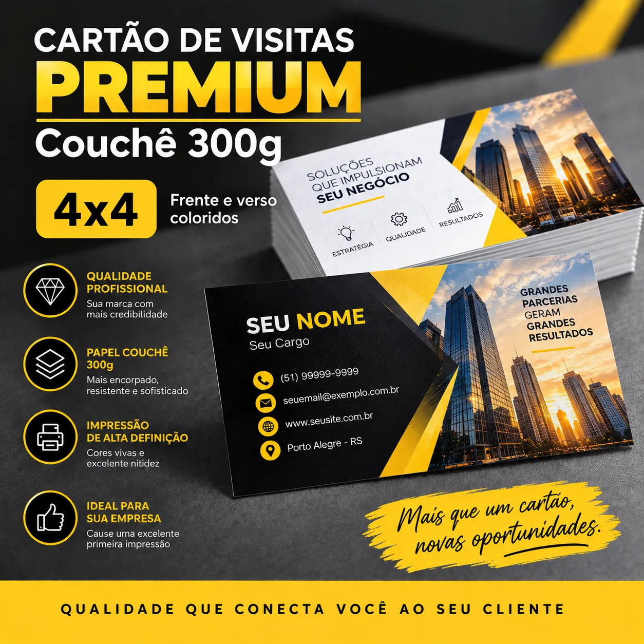 Cartão de Visitas Premium Couchê 300g 4x4 cor